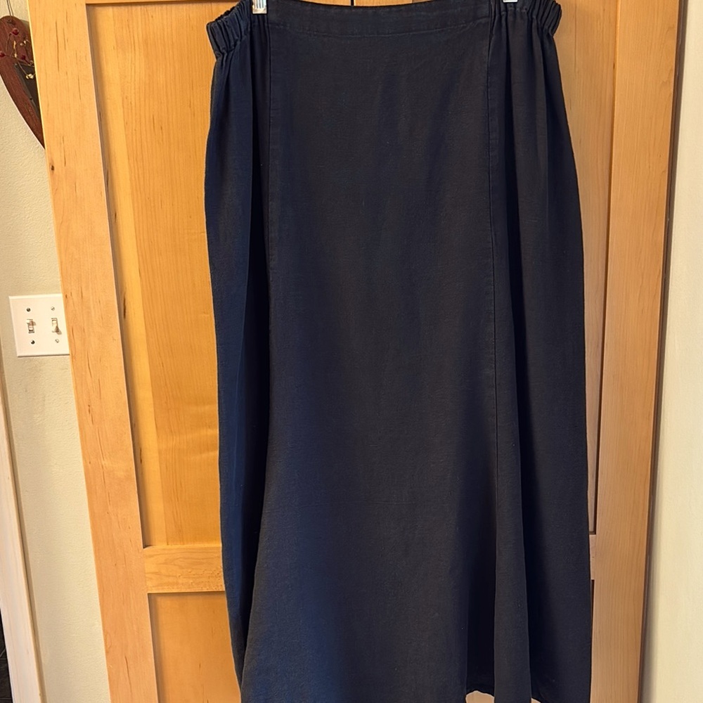 FLAX Black Linen Tulip Skirt, Long, Flowy, Summer Size L